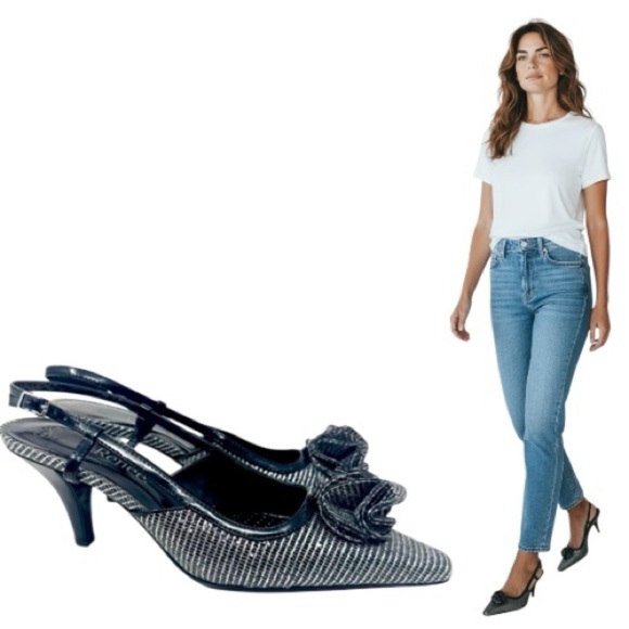 J.Renee Elisha Slingback Kitten Heels Black/Silver Patterned Women’s Size 12M - Picture 6 of 16